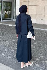 Lamelif Cep Detaylı İkili Etek Tesettür Takım Lacivert