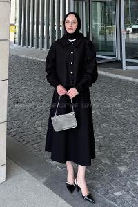 Lamelif Cep Detaylı İkili Etek Tesettür Takım Siyah