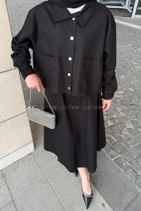 Lamelif Cep Detaylı İkili Etek Tesettür Takım Siyah