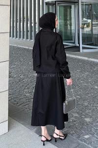 Lamelif Cep Detaylı İkili Etek Tesettür Takım Siyah
