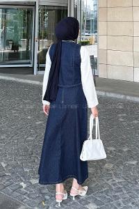 Denim Blue V Neck Sleeveless Arm Denim Straight Skirt Suit