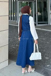 Blue V Neck Sleeveless Arm Denim Straight Skirt Suit