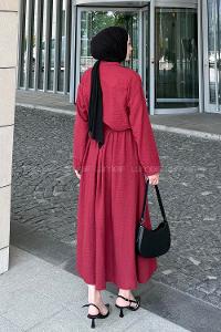 Lamelif Pera Keten Etekli Takım Bordo