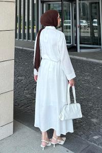 Ecru Shirt Collar Long Arm Linen Flare Suit