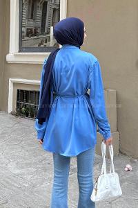 Lamelif Omuz Büzgü Detaylı Tunik İndigo