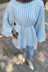 Lamelif Çizgi Detaylı Bağlamalı Tunik Bebe Mavisi