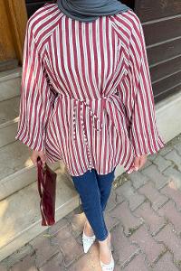 Lamelif Çizgi Detaylı Bağlamalı Tunik Bordo