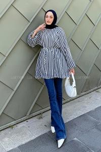 Detaylı Bağlamalı Tunik Lacivert