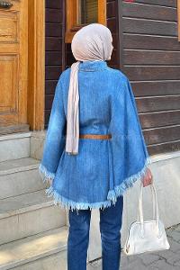 Lamelif Kemer Detaylı Panço Kot Mavisi
