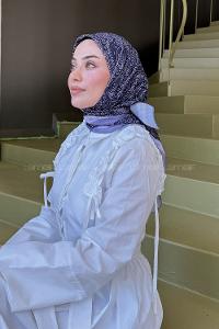 Lamelif Retro Desen Kokulu Prime Soft Eşarp Lila