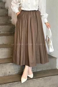 Lamelif Cep Detaylı Kloş Etek Kahve