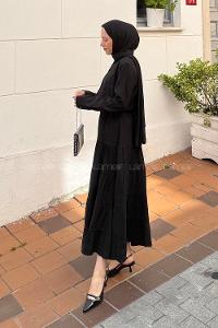 Lamelif Fırfırlı Elbise Koyu Siyah