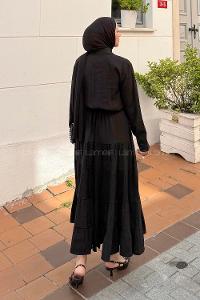 Lamelif Fırfırlı Elbise Koyu Siyah