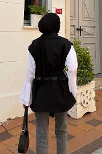 Black Normal Neck Sleeveless Arm Polyester Jacket