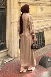 Sand Beige Shirt Collar Long Arm Gabardin Flare Suit