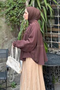 Lamelif Dantel Detaylı Gömlek Acı Kahve