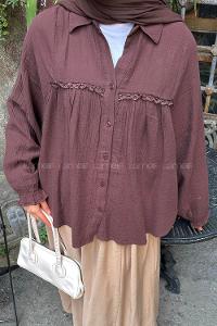 Lamelif Dantel Detaylı Gömlek Acı Kahve