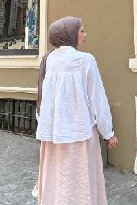 Lamelif Dantel Detaylı Gömlek Beyaz