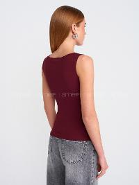 Lamelif Dilvin 20868 Kayık Yaka Kolsuz Top-Bordo