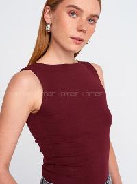 Lamelif Dilvin 20868 Kayık Yaka Kolsuz Top-Bordo