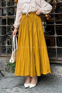 Lamelif Kraşlı Tesettür Etek Hardal Sarısı