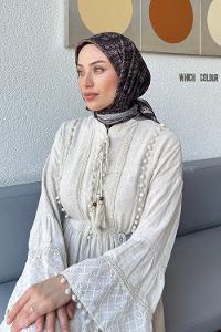 Lamelif Retro Desen Soft Eşarp Acı Kahve