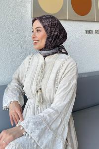 Lamelif Retro Desen Soft Eşarp Acı Kahve