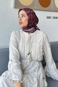 Lamelif Retro Desen Soft Eşarp Bordo