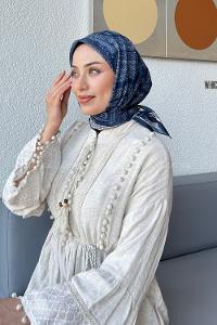 Midnight Blue Cotton Fabric Striped Flowering Straight Printed Scarf