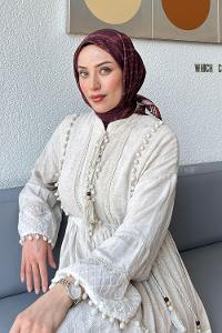 Lamelif Retro Desen Soft Eşarp Koyu Bordo