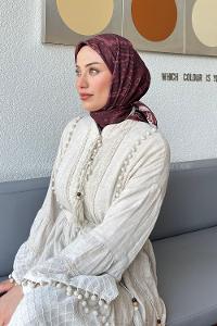 Lamelif Retro Desen Soft Eşarp Koyu Bordo