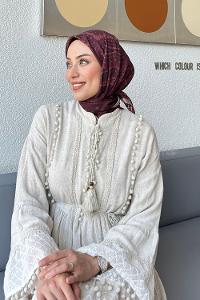 Lamelif Retro Desen Soft Eşarp Koyu Bordo