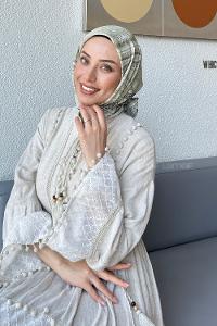 Lamelif Retro Desen Soft Eşarp Mint Yeşili