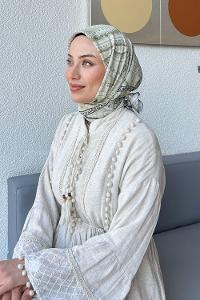 Lamelif Retro Desen Soft Eşarp Mint Yeşili