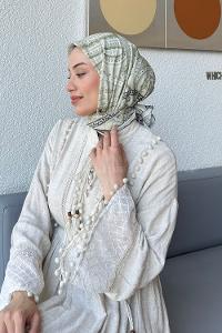 Lamelif Retro Desen Soft Eşarp Mint Yeşili