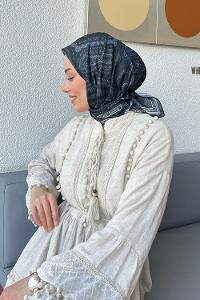 Lamelif Retro Desen Soft Eşarp Siyah