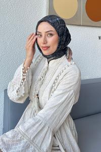 Lamelif Retro Desen Soft Eşarp Siyah Kahverengi