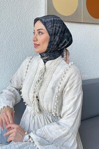 Lamelif Retro Desen Soft Eşarp Siyah Kahverengi