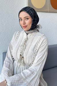 Lamelif Retro Desen Soft Eşarp Siyah Vizon