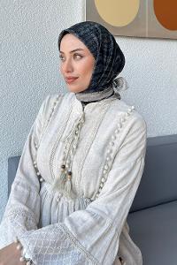 Lamelif Retro Desen Soft Eşarp Siyah Vizon