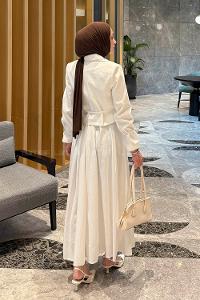 Lamelif Çift Yakalı Takım Beyaz