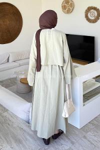 Lamelif Etekli Tesettür Takım Çağla Yeşili