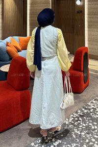 Lamelif Kruvaze Kapama Kot Etekli Takım Buz Mavisi