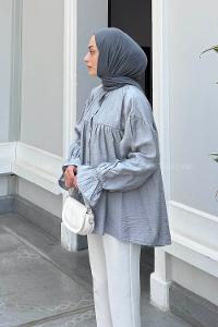 Lamelif Roba Detaylı Tesettür Gömlek Gri