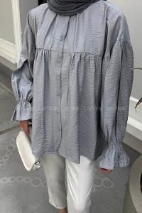 Lamelif Roba Detaylı Tesettür Gömlek Gri