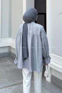 Lamelif Roba Detaylı Tesettür Gömlek Gri