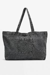 Lamelif Büyük Denim Tote Çanta Siyah