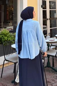 Lamelif Dantel Detaylı Gömlek Bebe Mavisi