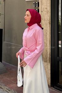 Lamelif Belden Bağlamalı Gömlek Pembe