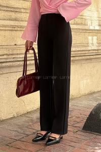 Lamelif Çıma Detaylı Krep Pantolon Siyah